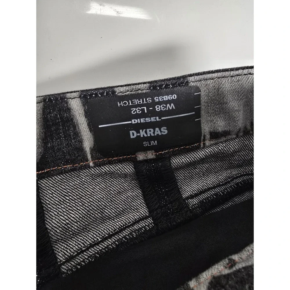 Diesel Mens D-KRAS 09B35 Slim Stretch Denim Jeans Black Grey Y2K Hip Hop Size 38